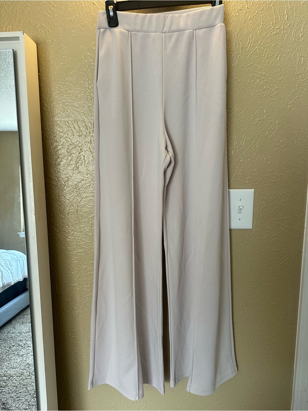 High-Rise Wide-Leg Pants in Light Beige